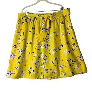Ophelia Roe Floral Flower Skirt Women 2X Yellow Elastic Waist Button Front